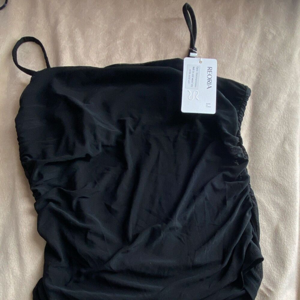 REORIA Women's Black Swimwear Top Adjustable Spaghetti Straps, Size M